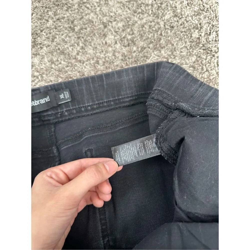 Betabrand Premium Yoga Denim Pull On Flare Bootcut Black Wash Jean Frayed Hem XL